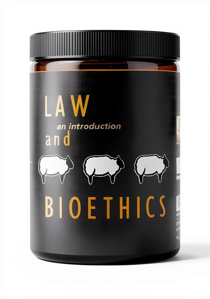 Digital book cover showing medical law and biotechnology themes